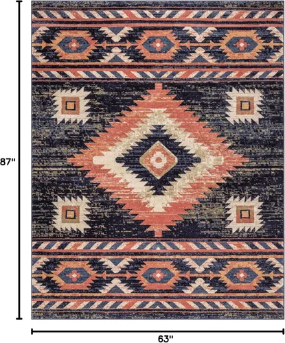 Vista 2 de Well Woven Tulsa Lea Azul Alfombra Tradicional Tribal del Suroeste 5x7 (5'3" x 7'3")