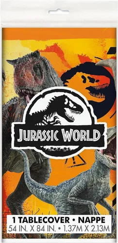 Vista 4 de Mantel rectangular de plástico multicolor Jurassic World 3 (54 x 84 pulgadas), 1 unidad, diseño vibrante, perfecto para celebraciones de cumpleaños