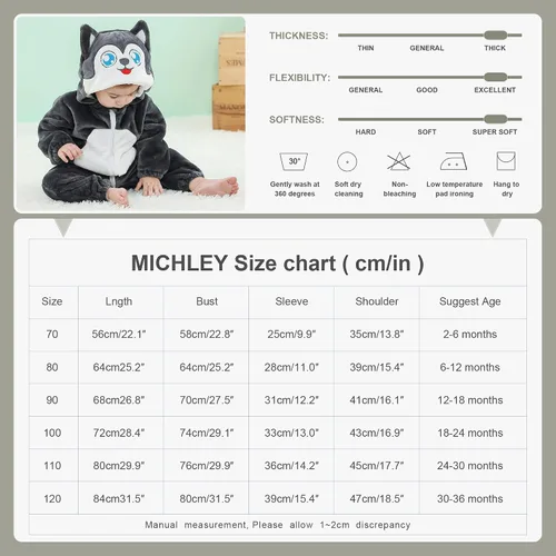 Vista 3 de MICHLEY Mameluco con capucha de animales para bebés de franela para invierno, Halloween y cosplay