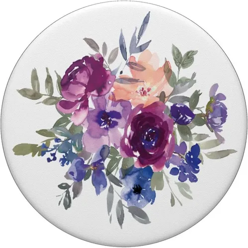 Vista 3 de PopSockets de flores moradas para mujer, PopGrip intercambiable