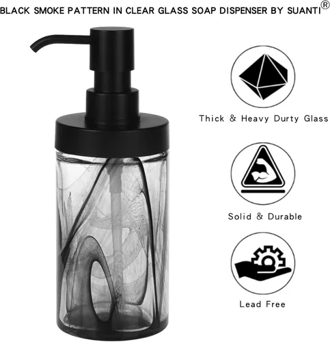 Vista 3 de Dispensador de jabón de vidrio de mármol negro, fácil de rellenar, jabón líquido para manos y platos, moderno dispensador de loción de vidrio grueso