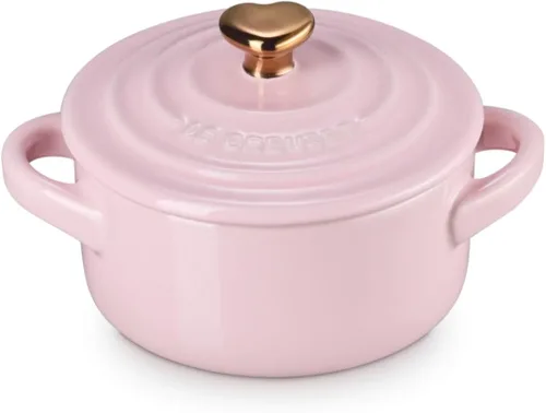 Vista 6 de Le Creuset Gres Mini redondo Cocotte, 8oz., Cerise con perilla de corazón dorado