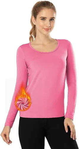 Vista 29 de MANCYFIT Tops térmicos para mujer, camisa con forro polar, manga larga, capa base, cuello en V