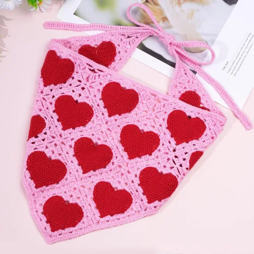 Vista 7 de hoyuwak Pañuelo para la cabeza de ganchillo, bandanas, diademas de corazón, bufanda, cubiertas para la cabeza, accesorios para el cabello rosa