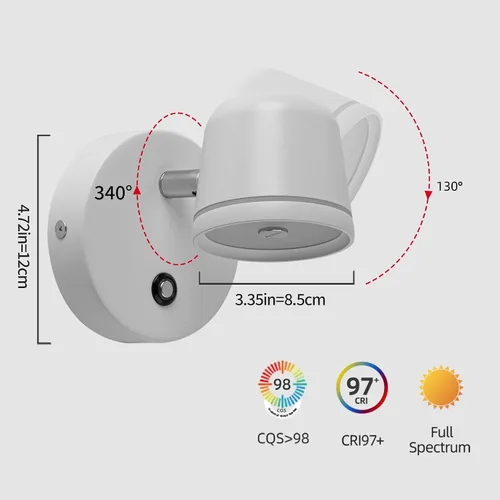 Vista 4 de Aisilan - Aplique de pared, luz de pared regulable al tacto con 3 temperaturas de color, lámpara de pared LED ajustable de 7 W CRI97, moderno Blanco