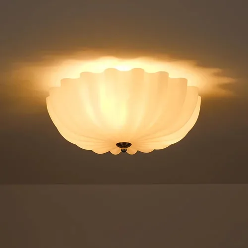 Vista 10 de Lámpara de techo empotrada LED vintage en vidrio amarillo para pasillo - Luz de techo estilo mitad de siglo con pantalla de vidrio acanalada