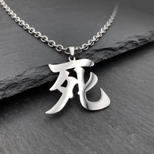 Vista 2 de Wchama Collar japonés de muerte Kanji para hombres y mujeres, de acero inoxidable, dije de buena suerte, collar con colgante de símbolo