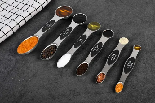 Vista 5 de Juego de 6 cucharas medidoras magnéticas de acero inoxidable de doble cara apilables para medir ingredientes secos y líquidos Cucharada