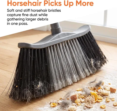 Vista 5 de Superio Escoba gris, escoba resistente para interiores y exteriores con mango de 48 pulgadas, limpieza de suelos multisuperficie para el hogar Gris