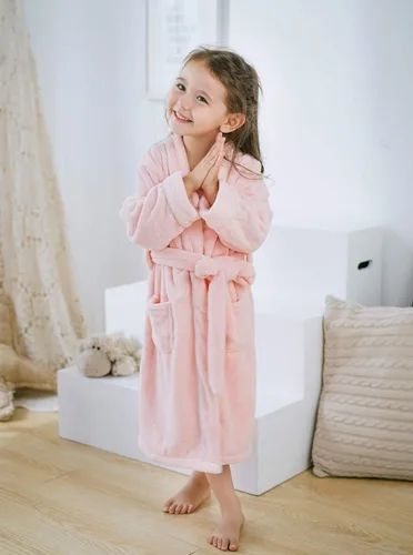 Vista 2 de Bata de baño para niños y niñas de manga larga con bolsillos
