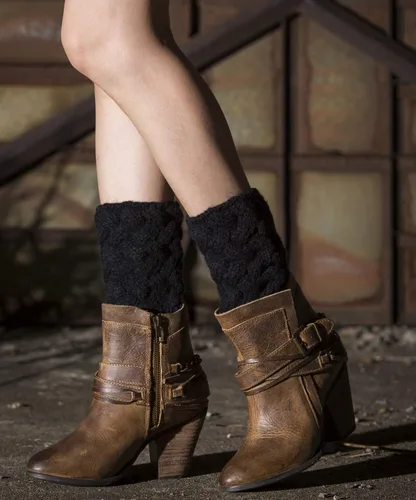 Vista 3 de LEVAO Botas de invierno para mujer, con puños de ganchillo, botas de punto, calcetines de pierna corta
