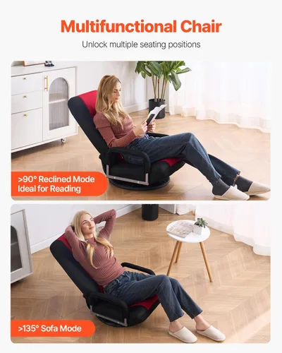 Vista 8 de VEVOR Silla giratoria para juegos con reposabrazos, silla giratoria de 360 grados con respaldo plegable de 6 posiciones ajustables y soporte lumbar