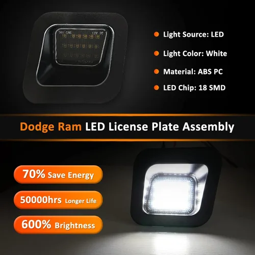 Vista 2 de Bestview Luz LED para placa de matrícula con retenedor de clip, conjunto de luces de etiqueta compatible con Dodge Ram 1500 2500 3500 2003-2018