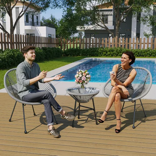 Vista 3 de Wisteria Lane Juego de 3 piezas para patio bistró, juego de silla y mesa Acapulco para exteriores, juego de muebles de patio para todo tipo de Gris