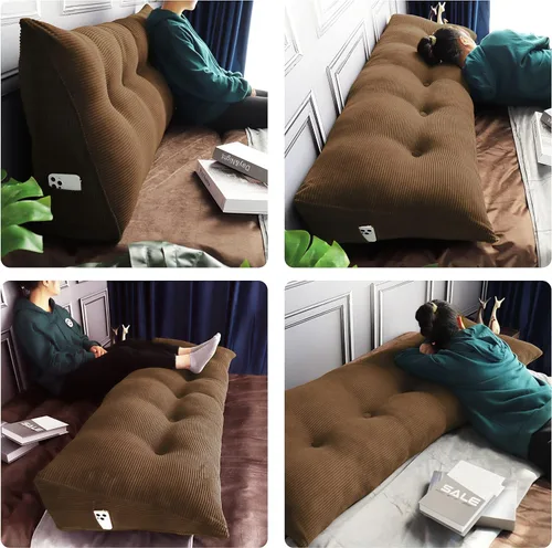 Vista 3 de WOWMAX Almohada de cuña para colocar el cuerpo, almohada de lectura, almohada grande para cabecero, soporte de espalda, cojín lumbar para sofá cama