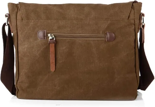 Vista 5 de morral de cuero y lona para computadora portátil + morral de lona para cámara Dslr Slr, marrón (2)