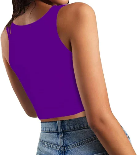 Vista 2 de Womens Sexy Sleeveless Crop Tops Double Layer Scoop Neck Cropped Tank Top