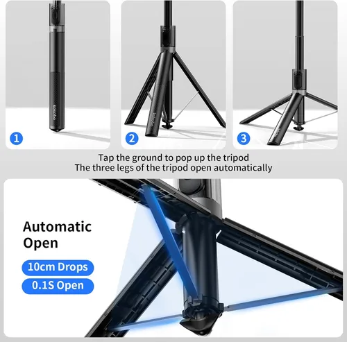 Vista 2 de Trípode automático de teléfono de 67 pulgadas, palo selfie de apertura automática para iPhone con control remoto, soporte extensible giratorio