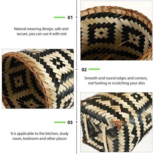 Vista 5 de Healeved Papelera de mimbre tejida de ratán, cesta de basura rústica, contenedor de basura redondo, contenedor de basura decorativo, cesta