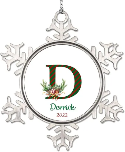 Vista 10 de Monograma inicial letra A copo de nieve, adorno de bayas de pino de Navidad para decoración de árbol de Navidad, adornos de Navidad personalizados