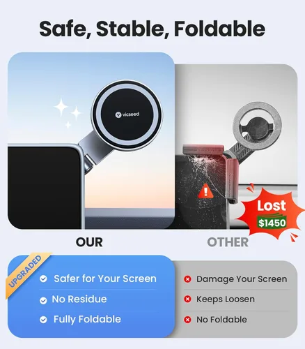 Vista 6 de VICSEED Soporte para teléfono Tesla. Potencia magnética más fuerte: soporte plegable oculto para teléfono Tesla compatible con todos los teléfonos