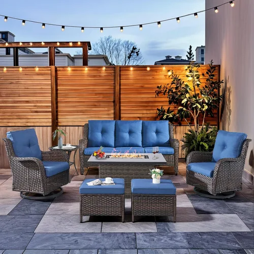 Vista 72 de HUMMUH Juego de 2 Sillas Giratorias Mecedoras de Mimbre para Patio Exterior, Juego de Muebles de Sillas Mecedoras de Ratán (Marrón, Azul) 50,000