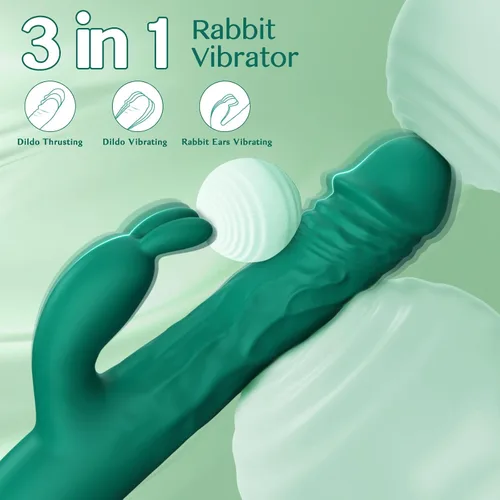 Vista 2 de Vibrador de punto G de empuje de conejo para mujeres, 5 modos de empuje y 10 vibraciones Realistic Body-Safe Silicone Dildo Clitoral Stimulation