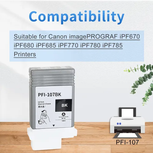 Vista 6 de PFI-107 Cartucho de tinta de repuesto para Canon PFI-107 PFI107 PFI-107BK PFI107BK 130ML para Canon imagePROGRAF iPF670 iPF680 iPF685 iPF770 iPF780