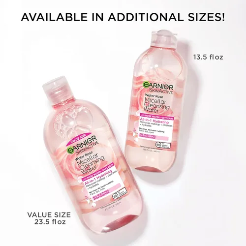 Vista 8 de Garnier Agua micelar con agua de rosas y glicerina, limpiador facial hidratante y desmaquillante, para todo tipo de piel, vegano, libre de crueldad
