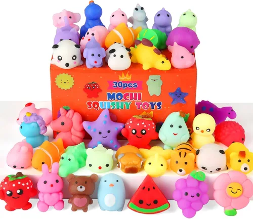 Vista 9 de Paquete de 30 juguetes esponjosos de Navidad, regalos de Navidad, regalos de Navidad, mini juguetes sensoriales Kawaii, juguetes sensoriales