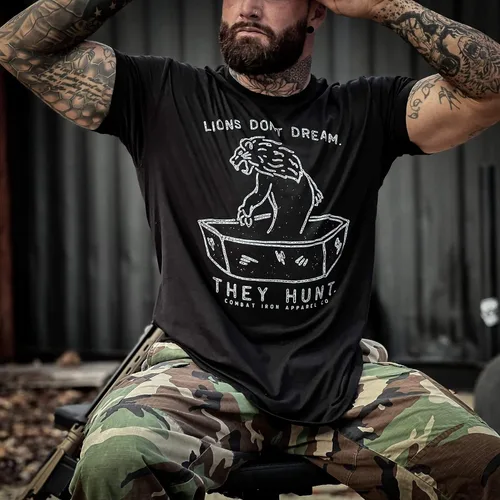 Vista 4 de Combat Iron Lions Don't Dream, They Hunt - Camiseta de manga corta para hombre