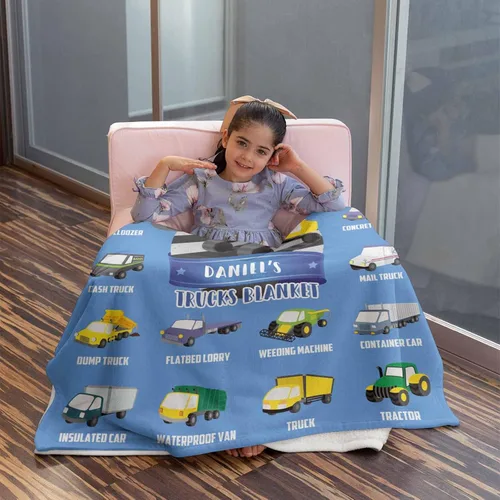Vista 3 de Artsadd Mantas personalizadas con nombre y diseño de transporte para bebé niño de 30 x 40 pulgadas, manta personalizada de camión con nombre