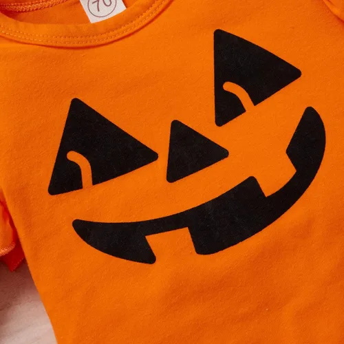 Vista 7 de Disfraz de Halloween para bebé niña con volantes de manga larga con fantasma de calabaza + falda tutú de tul, calentador de piernas + diadema