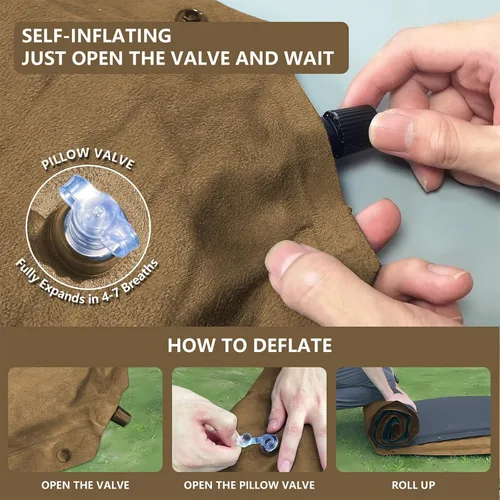 Vista 5 de WILD FUN Colchoneta de dormir doble, colchón de campamento de 2 pulgadas para 2 personas con almohada, almohadilla de campamento autoinflable