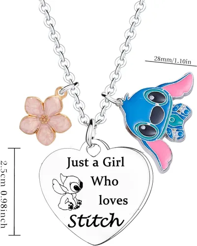 Vista 2 de Collar de puntada, regalos para niñas, decoración de cumpleaños, regalos para hija, amigos, regalos de Just A Girl Who Loves Stitch Girls Jewellery