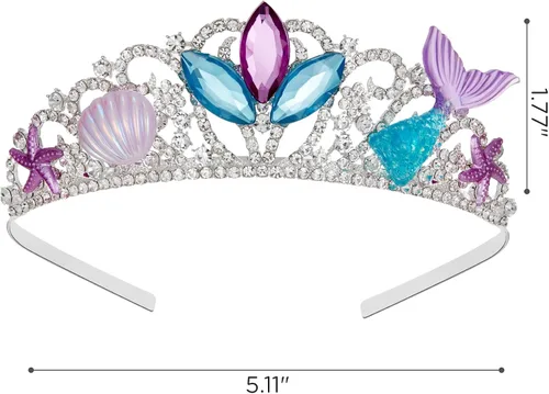 Vista 7 de SWEETV Tiaras de princesa con corona de sirena para niñas, tiara de sirenita para niños, diadema para cumpleaños, cosplay, fiesta, regalo