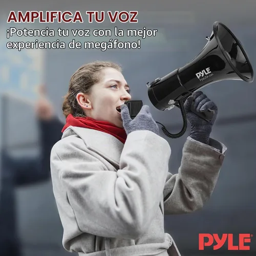 Vista 6 de Pyle 50W Megaphone Bullhorn - Portable, Automatic Siren & Adjustable Volume, Projection Range Up to 1200 Square Yards, Aux Input, Talk, Siren