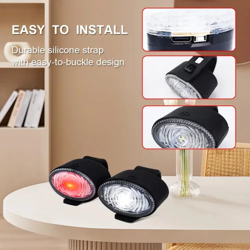 Vista 2 de Paquete de 4 luces traseras para correr y bicicleta, luces LED de seguridad recargables por USB, IP44, impermeable, 3 modos, 6500 K, luz trasera