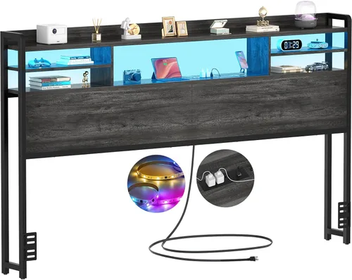 Vista 15 de Aheaplus Cabecero para cama de tamaño individual con almacenamiento, cabeceros con luz LED, tomas de corriente, puertos USB, tamaño individual