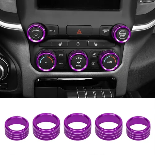 Vista 9 de RAZPOY Consola central de aire acondicionado de CA interruptor de radio, anillo de decoración interior, accesorios compatibles con Dodge RAM Negro