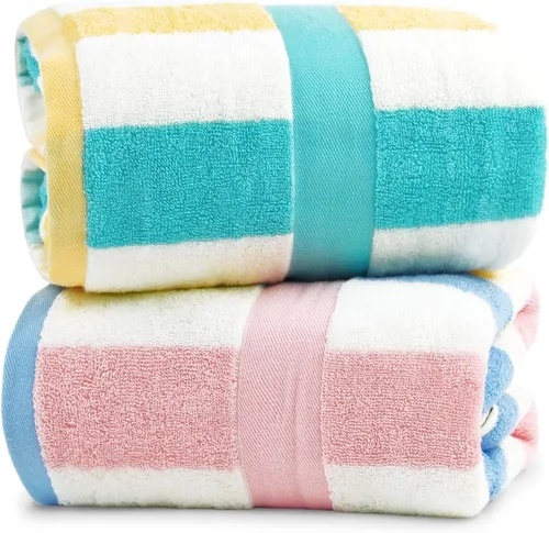 Vista 9 de Jacquotha Paquete de 2 toallas de ducha a rayas, toallas de baño superabsorbentes de secado rápido para uso diario, juego de toallas de baño grandes