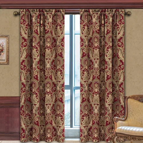 Vista 21 de Loom and Mill - Cortinas de lujo de jacquard para dormitorio, cortinas de damasco beige de 2 paneles con alzapaños, elegante cortina de ventana