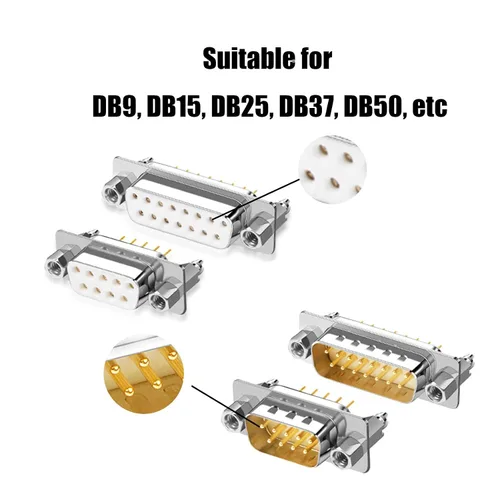 Vista 4 de 200 piezas (100 pares) chapadas en oro DB de 0.08 pulgadas macho hembra para conectores de crimpado D-Sub DB9, DB15, DB25, DB37, DB50