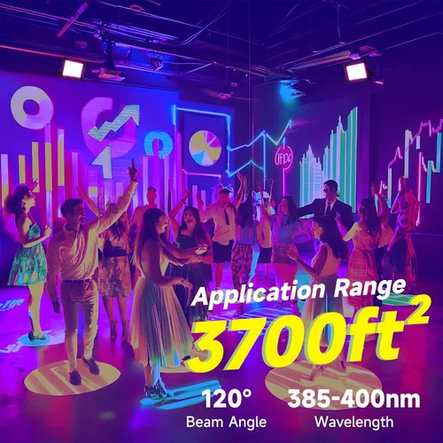 Vista 2 de Paquete de 2 luces LED negras de 200 W, IP66 impermeable para exteriores, luz negra con enchufe, interruptor, cable para fiesta de neón brillante