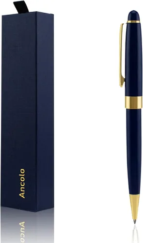 Vista 14 de Ancolo Bolígrafo negro, tinta negra a granel, punta media de 0.039 pulgadas (0.039 in), escritura suave, bolígrafos negros y dorados para hombres