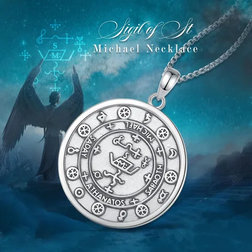 Vista 6 de Vito Collar con colgante de plata de ley 925, San Miguel, San Cristóbal, San Juda, sello de siete arcángeles, Virgen María milagrosa, crucifijo
