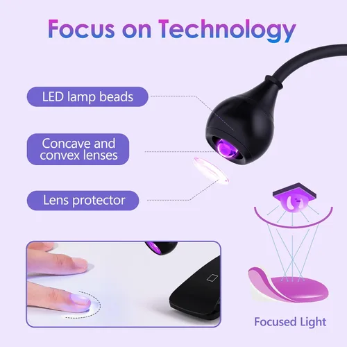 Vista 4 de AORAEM Lámparas LED de uñas de 3 W, lámpara flexible de cuello de cisne de secado rápido + lámpara de uñas recargable de cuello de cisne luz UV