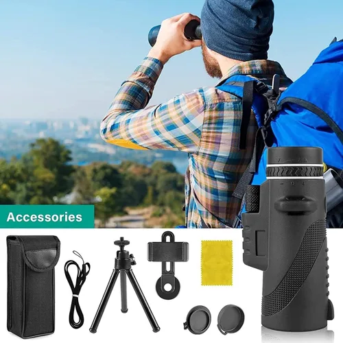 Vista 4 de Monocular Telescope, 12x50 HD monocular BAK4 Zoom Binoculars with Smartphone Holder and Tripod, Waterproof monocular Telescope for Bird Watching