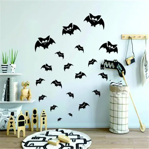 Vista 6 de Pegatina de pared de murciélago de Halloween dispersa silueta de murciélago