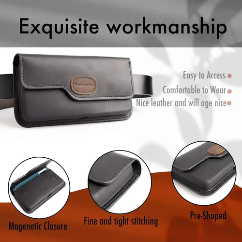Vista 5 de Tallywave Funda de cuero para iPhone 14, 14 Pro, bolsa horizontal para teléfono celular con clip para cinturón para Galaxy S23 S22, soporte
